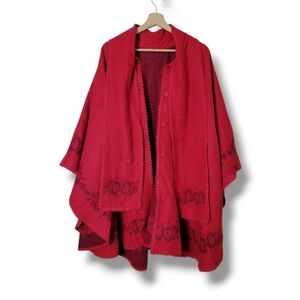 Womens Vintage Ccahuantico Alpaca Poncho Cape With Scarf Made In Peru